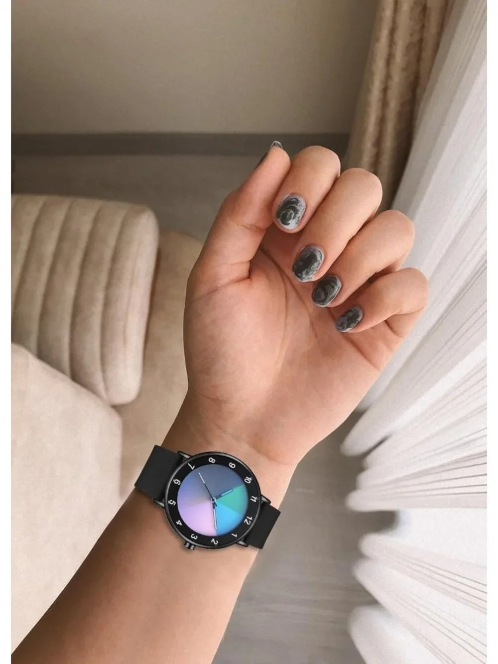 Unisex All Black Analog Quartz Creative Original Design Unique Casual Watch